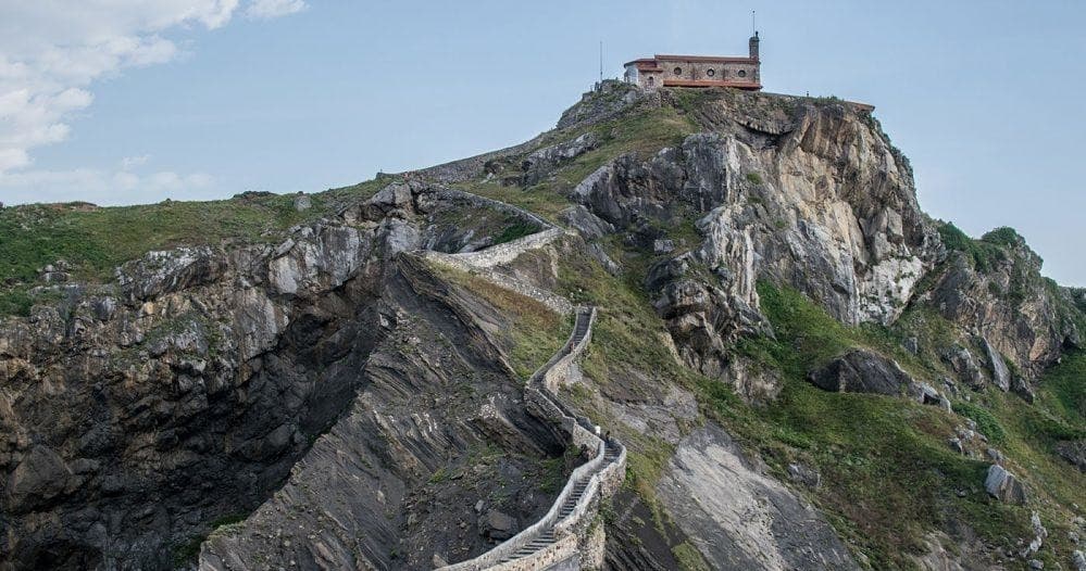 Panoramic cliffside trail to hermitage, dramatic Basque coast