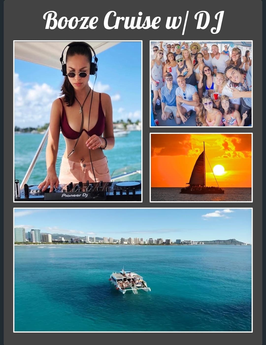 DJ party on a booze cruise boat off Waikiki with ocean views