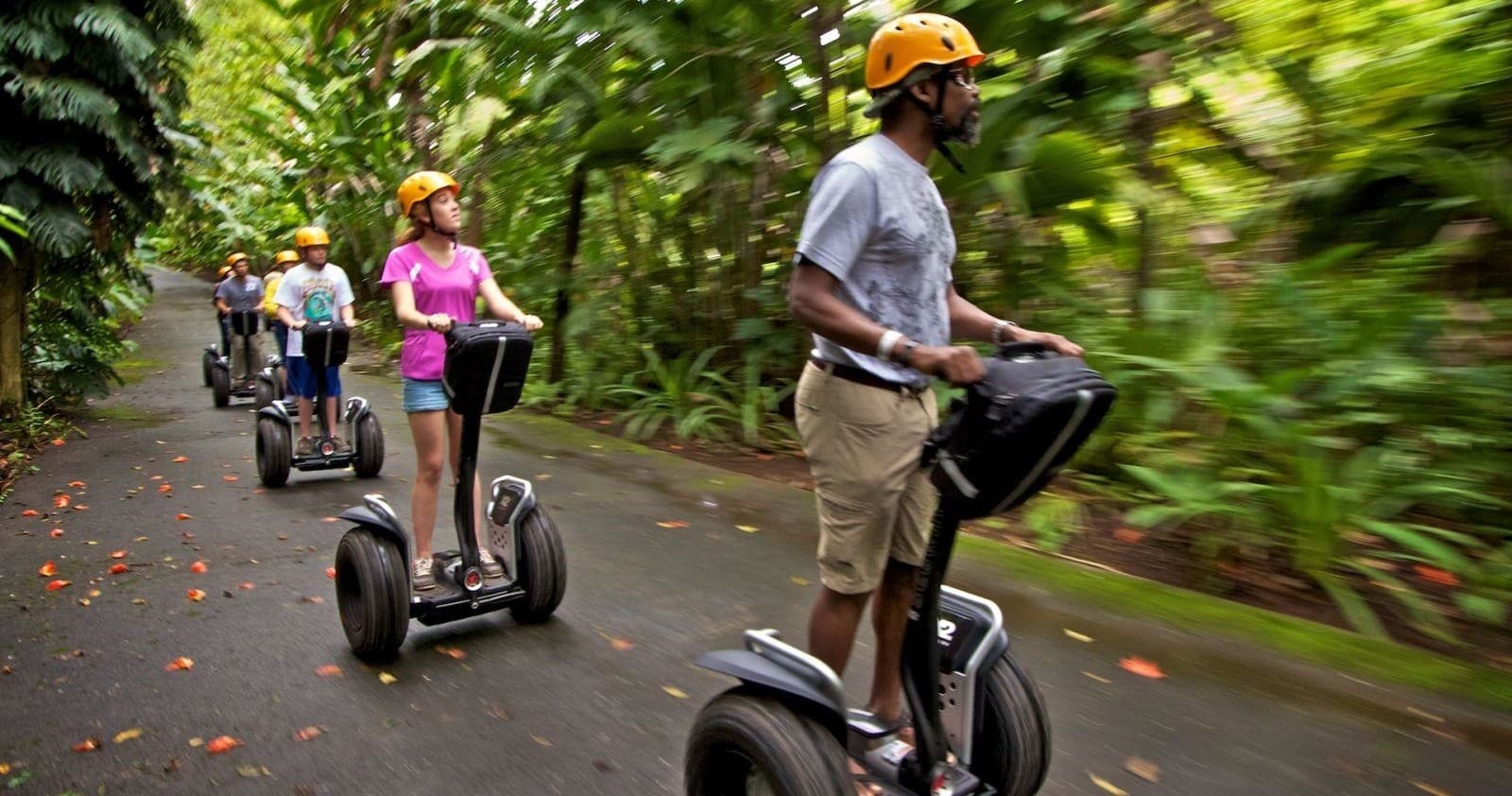 Guided Segway tour through tropical forest pathway outdoors
