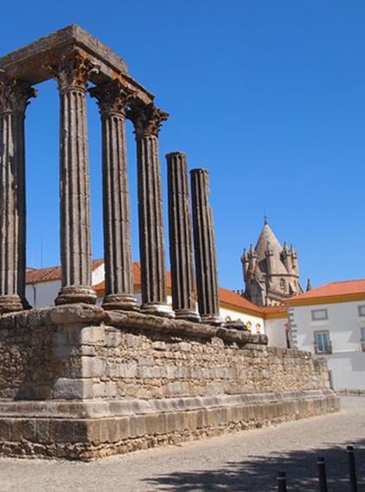 Ancient Roman temple columns at historic outdoor archaeological site