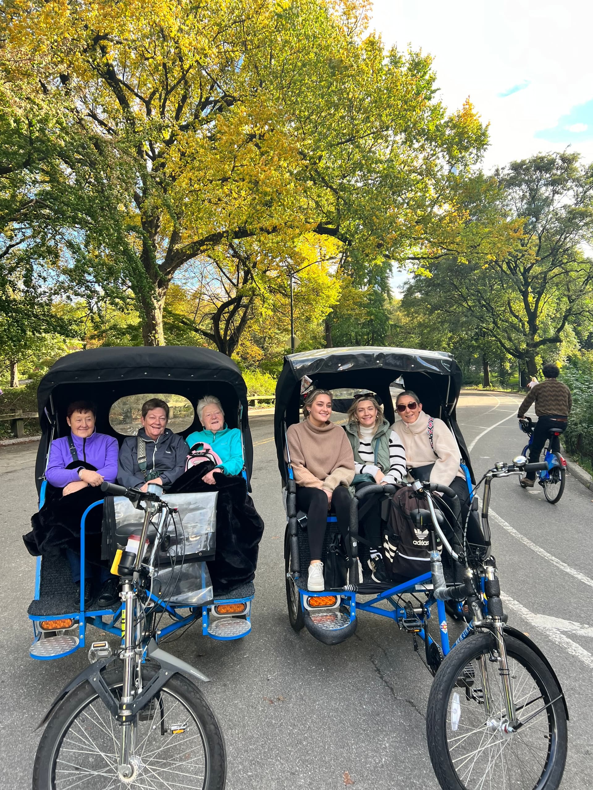Pedicab riders enjoying guided Central Park bike tour