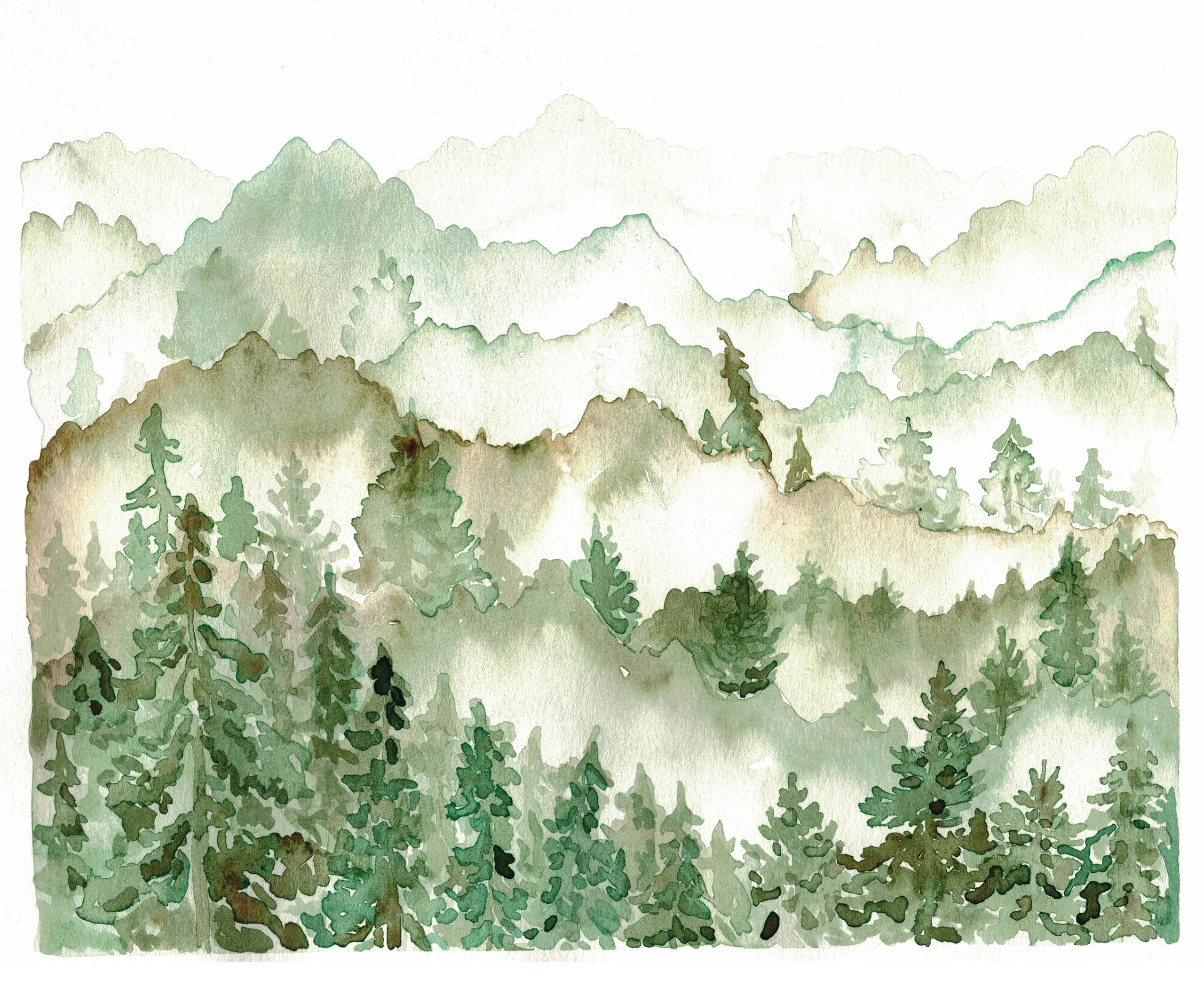 Foggy Pine Forest Watercolour Cards Workshop in Oshawa