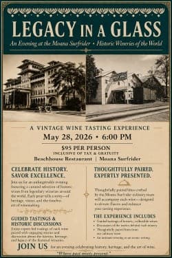 Legacy In A Glass: Historic Wine Dinner at The Moana Surfrider, Waikiki photo 1