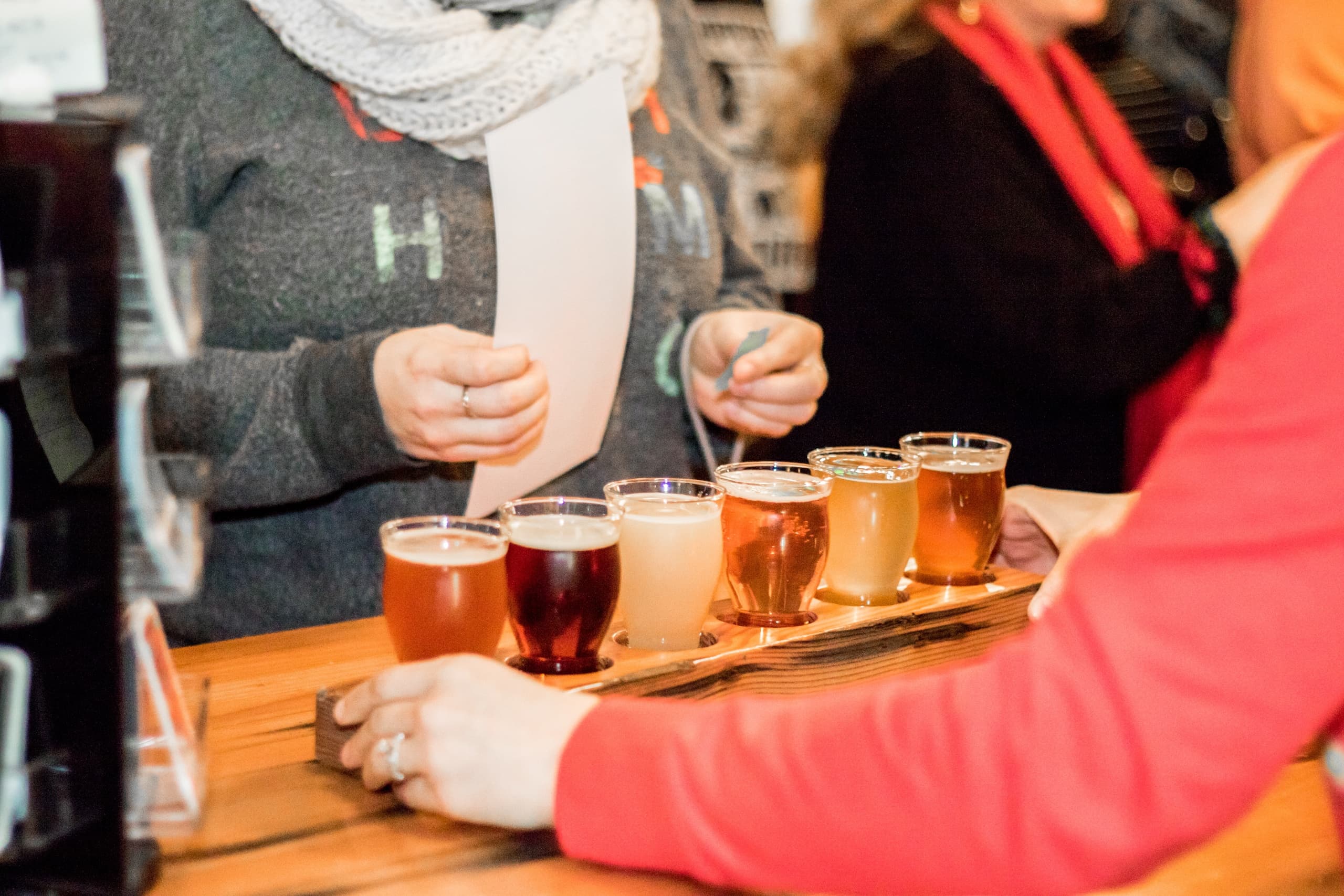 Indoor beer tasting flight at Oslo craft bar