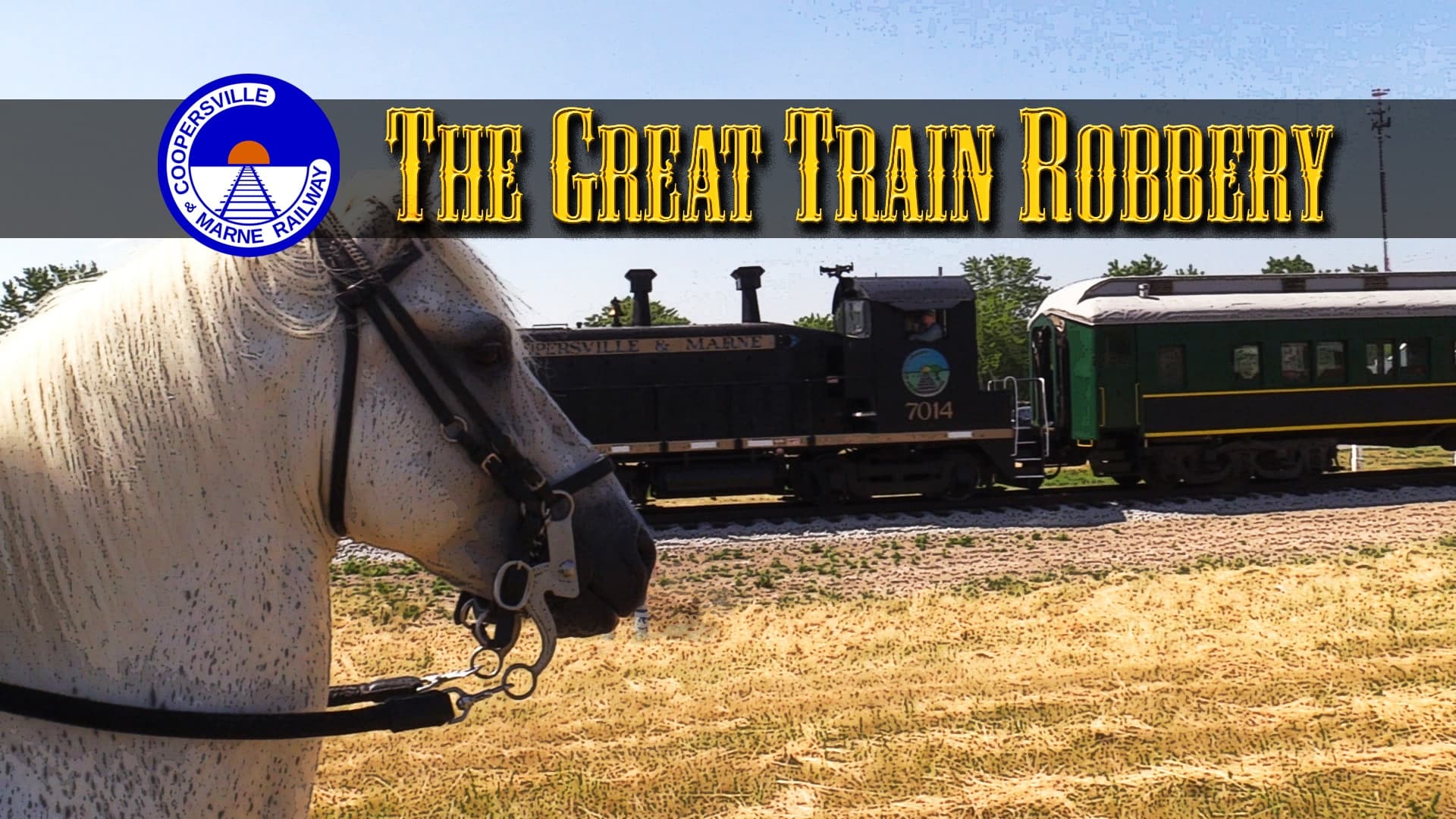 Horse-drawn carriage and vintage train on prairie tracks