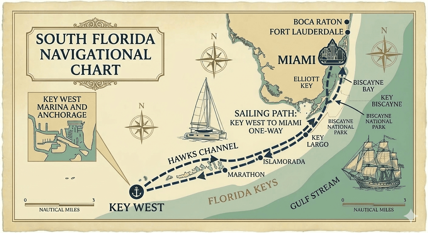Key West to Miami: 5-Day Bareboat Catamaran Course & U.S. Sailing Endorsement