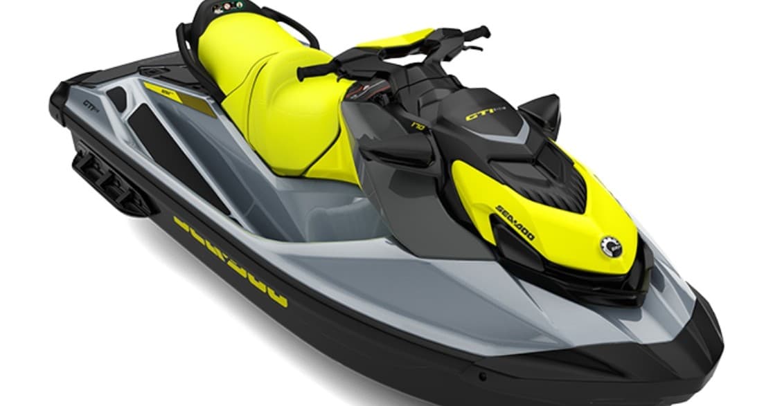 Yellow jet ski angled, ready for thrill rides on open lake