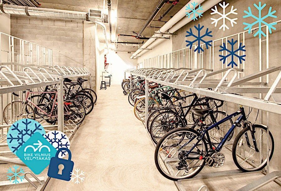 Winter Bicycle Storage at Bike Vilnius Velotakas in Vilnius