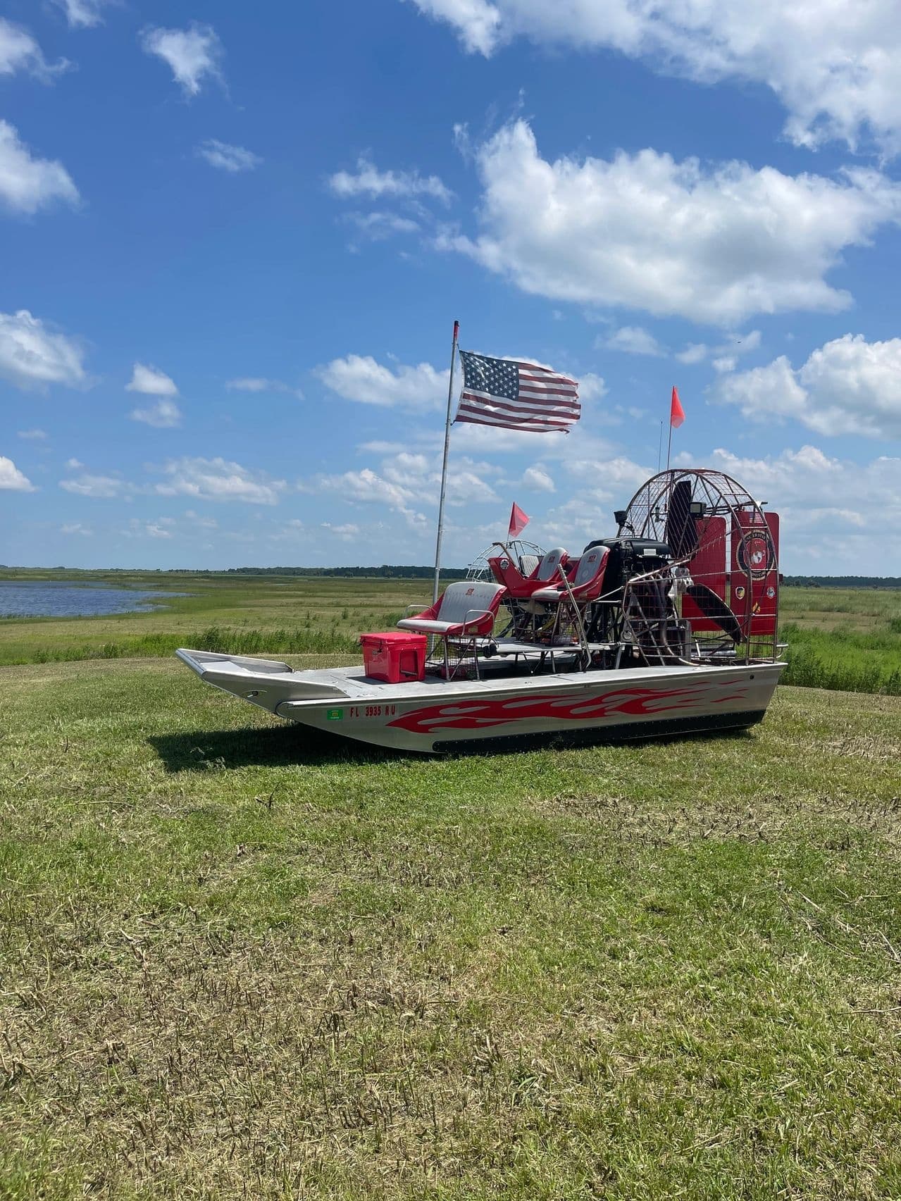 Airboat on Central Florida marshland offering guided swamp tours