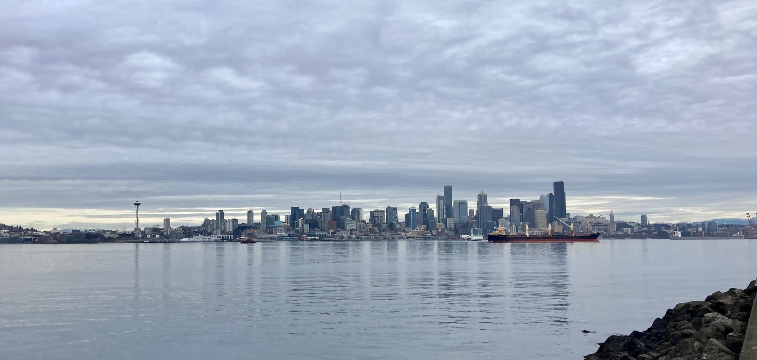 Seattle skyline across Elliott Bay, waterfront sightseeing and ferry