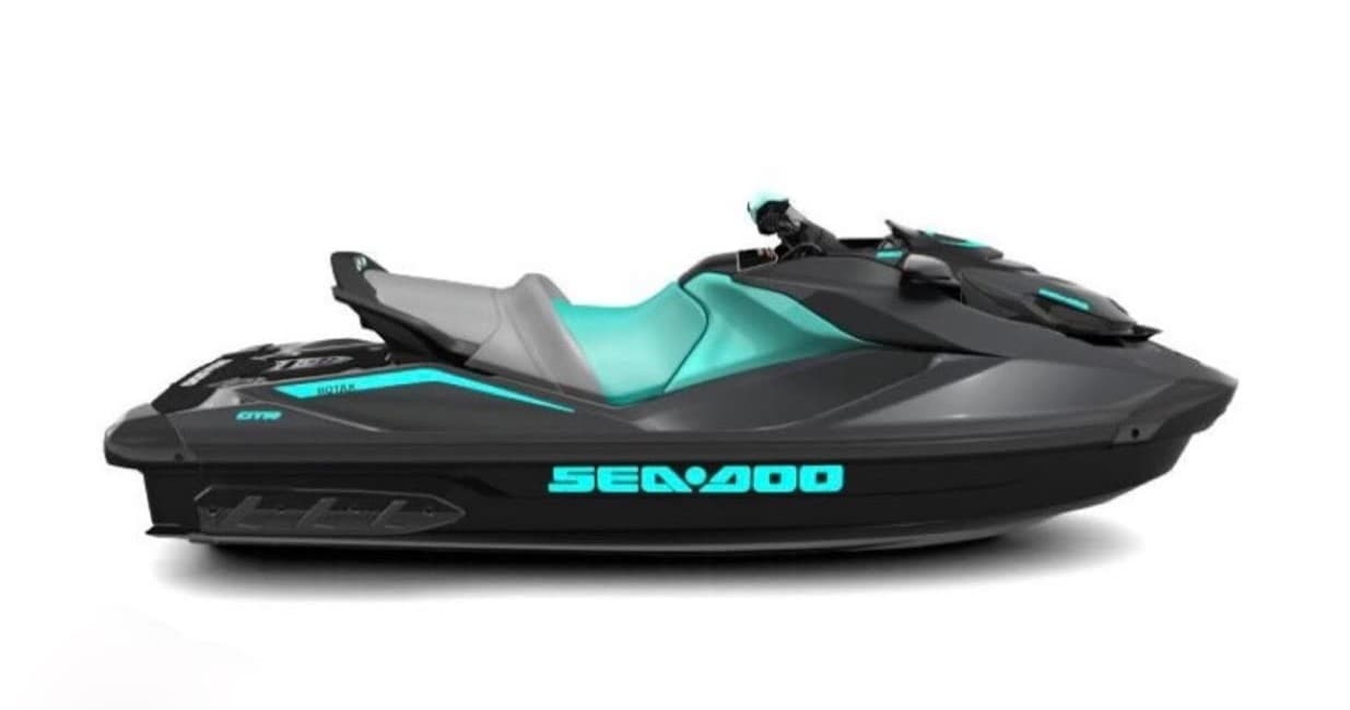 Black and teal Sea-Doo jet ski studio side profile