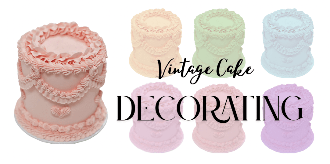 Vintage cake decorating promotional graphic for Greenville studio