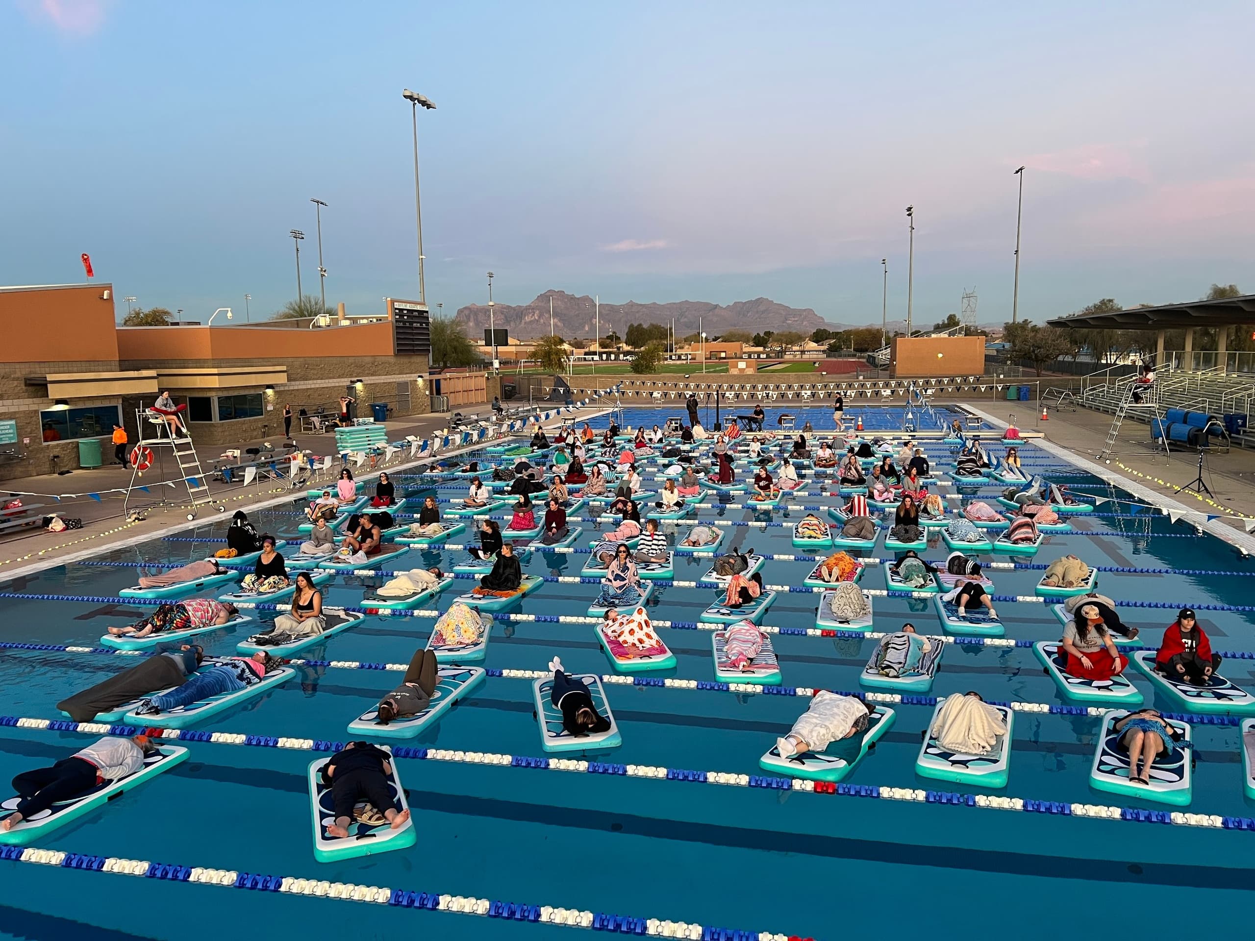 Sunset Floating Sound Bath at Mesa Skyline Pool