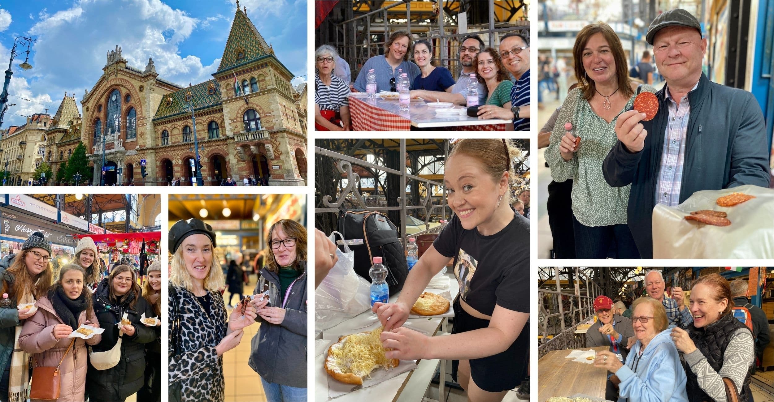 Visitors sampling Hungarian street food at Budapest Great Market Hall