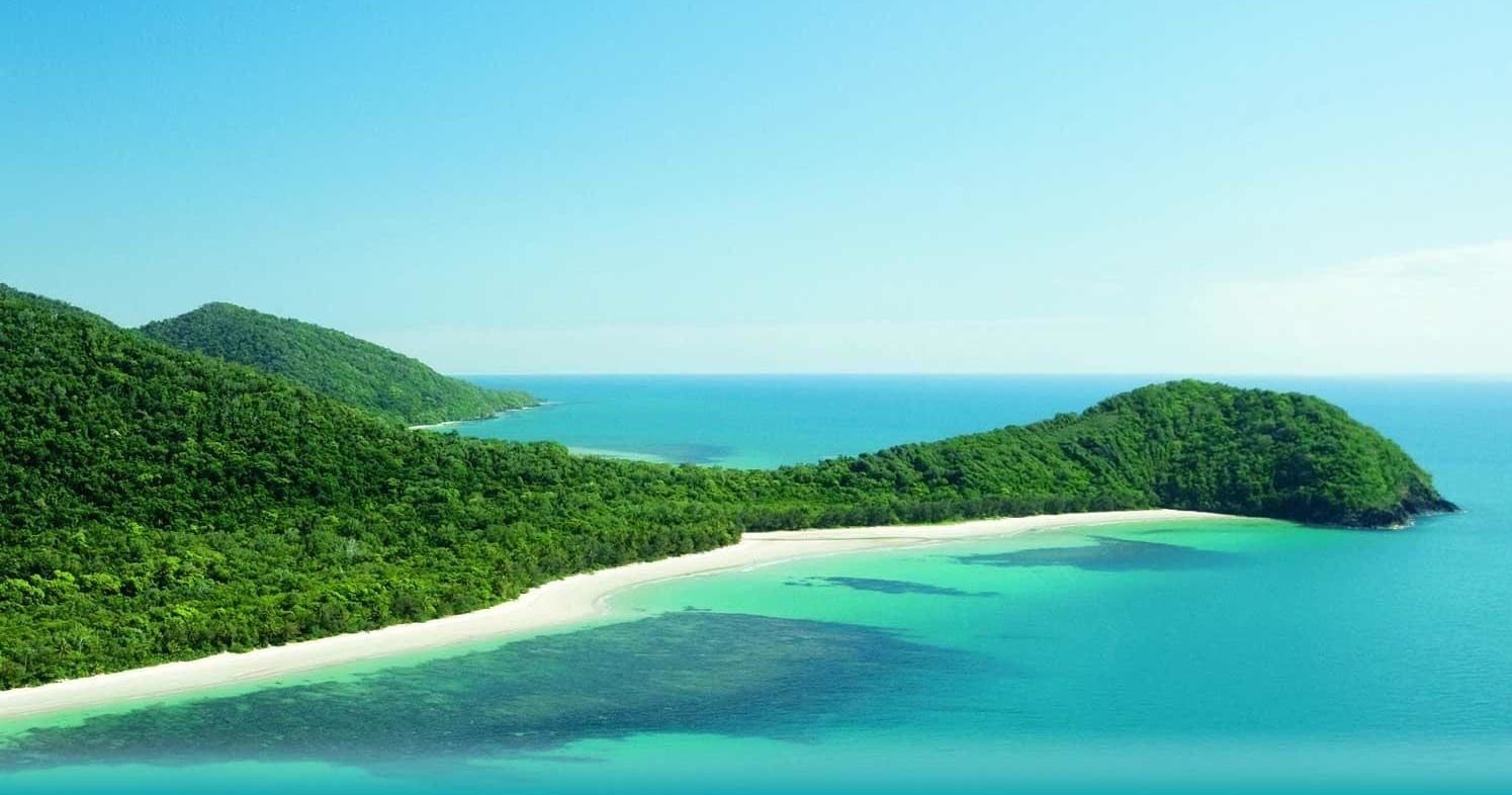 Aerial view of tropical island coastline for scenic discovery tours
