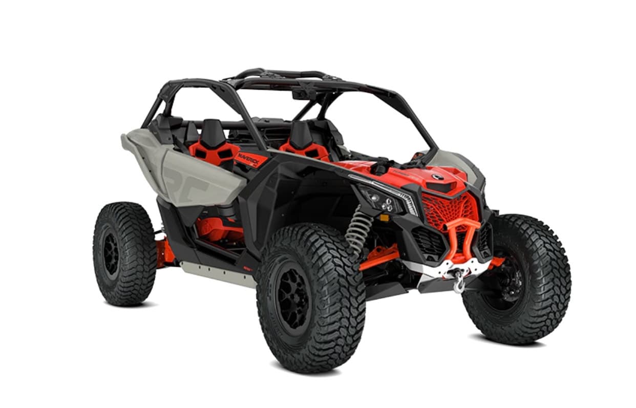 Two-row UTV on white background highlighting rugged off-road design