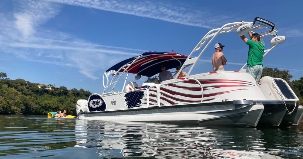 Luxury Powertoon Boat Rental on Lake Austin, TX
