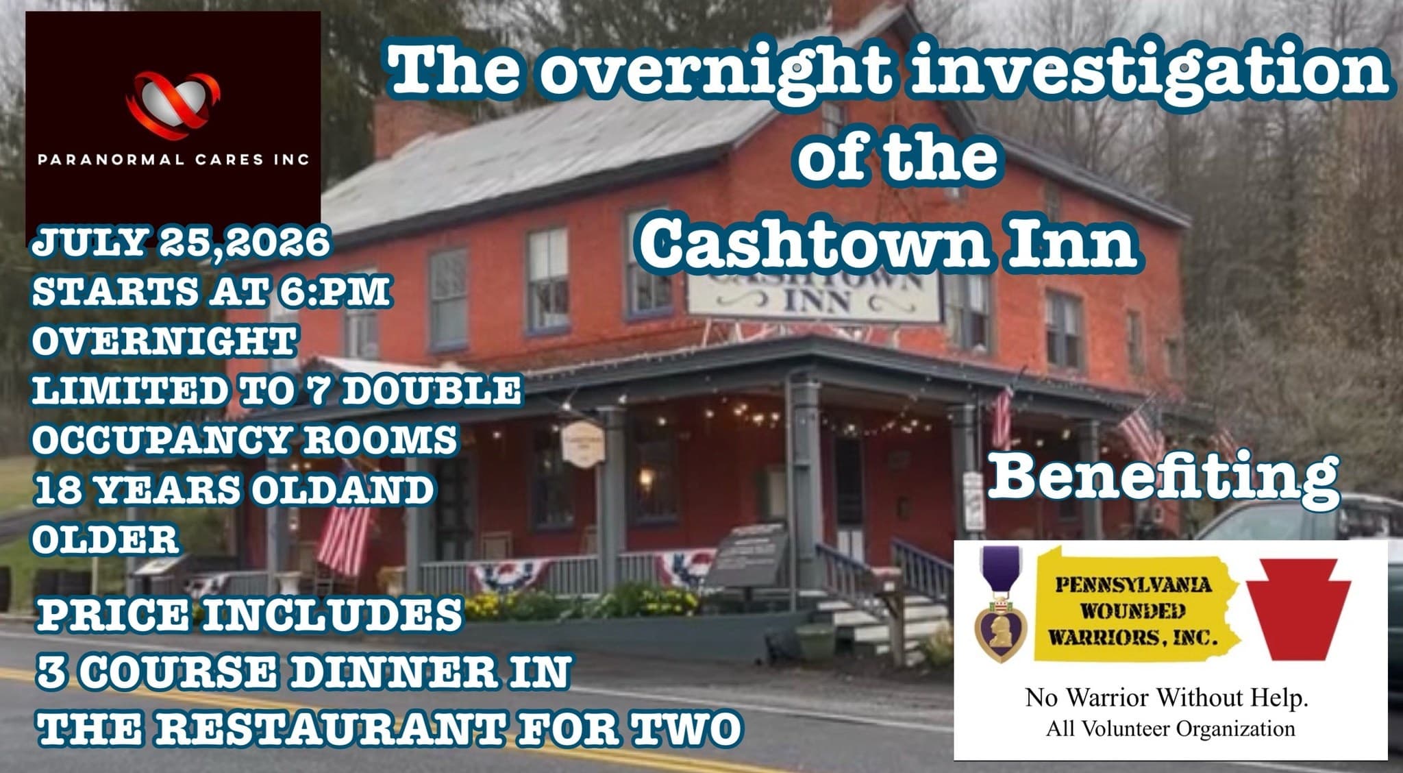 Overnight Ghost Hunt at Cashtown Inn: Dinner, History & Paranormal Investigation Near Gettysburg