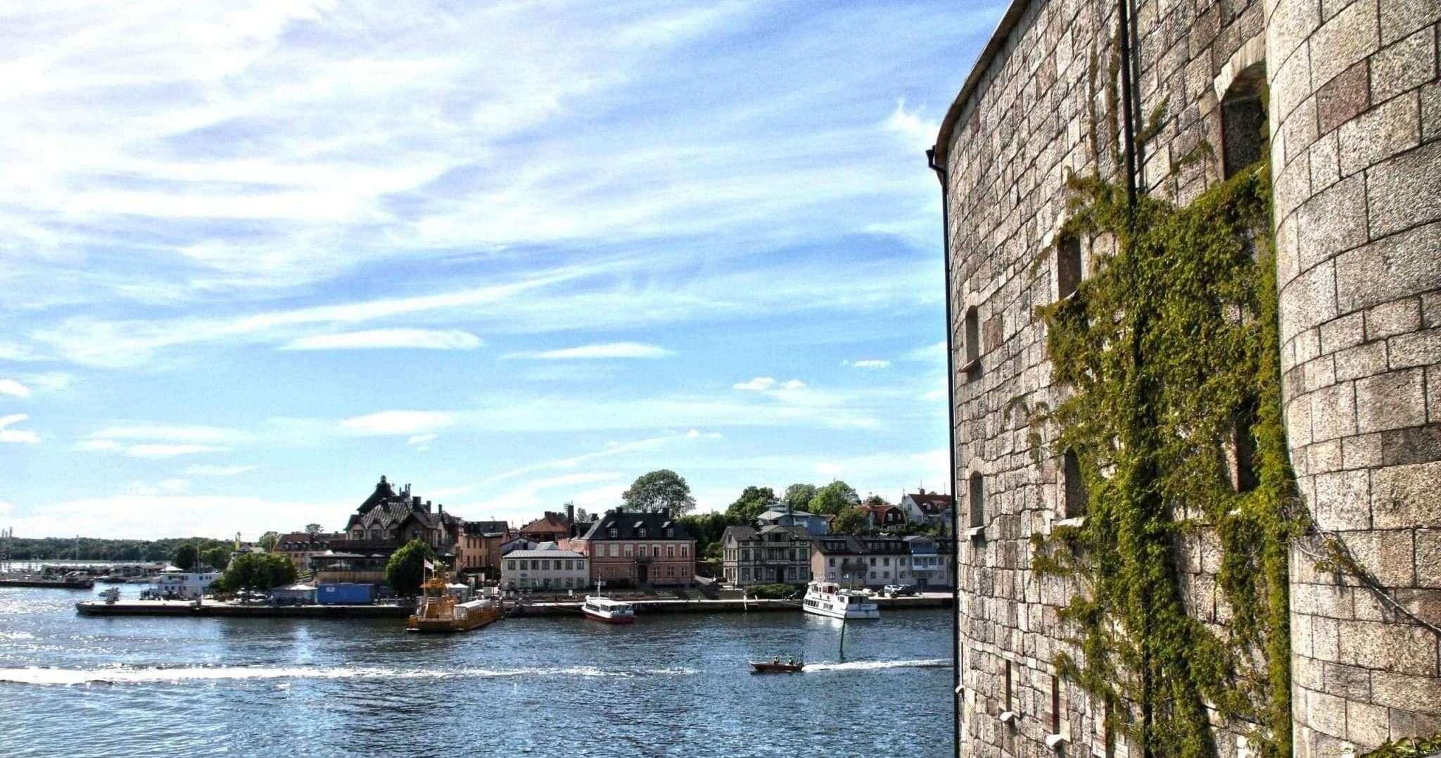 Stone waterfront and archipelago view along Stockholm shoreline