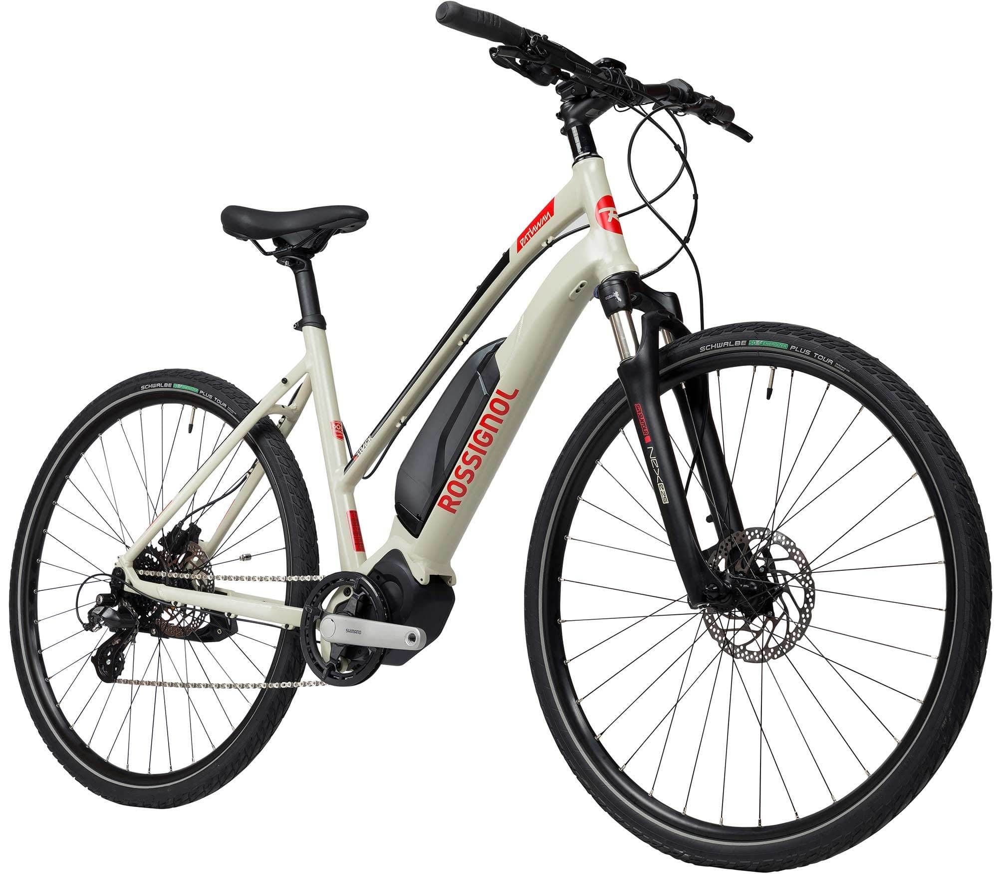 Beige hybrid electric bike studio product on white background