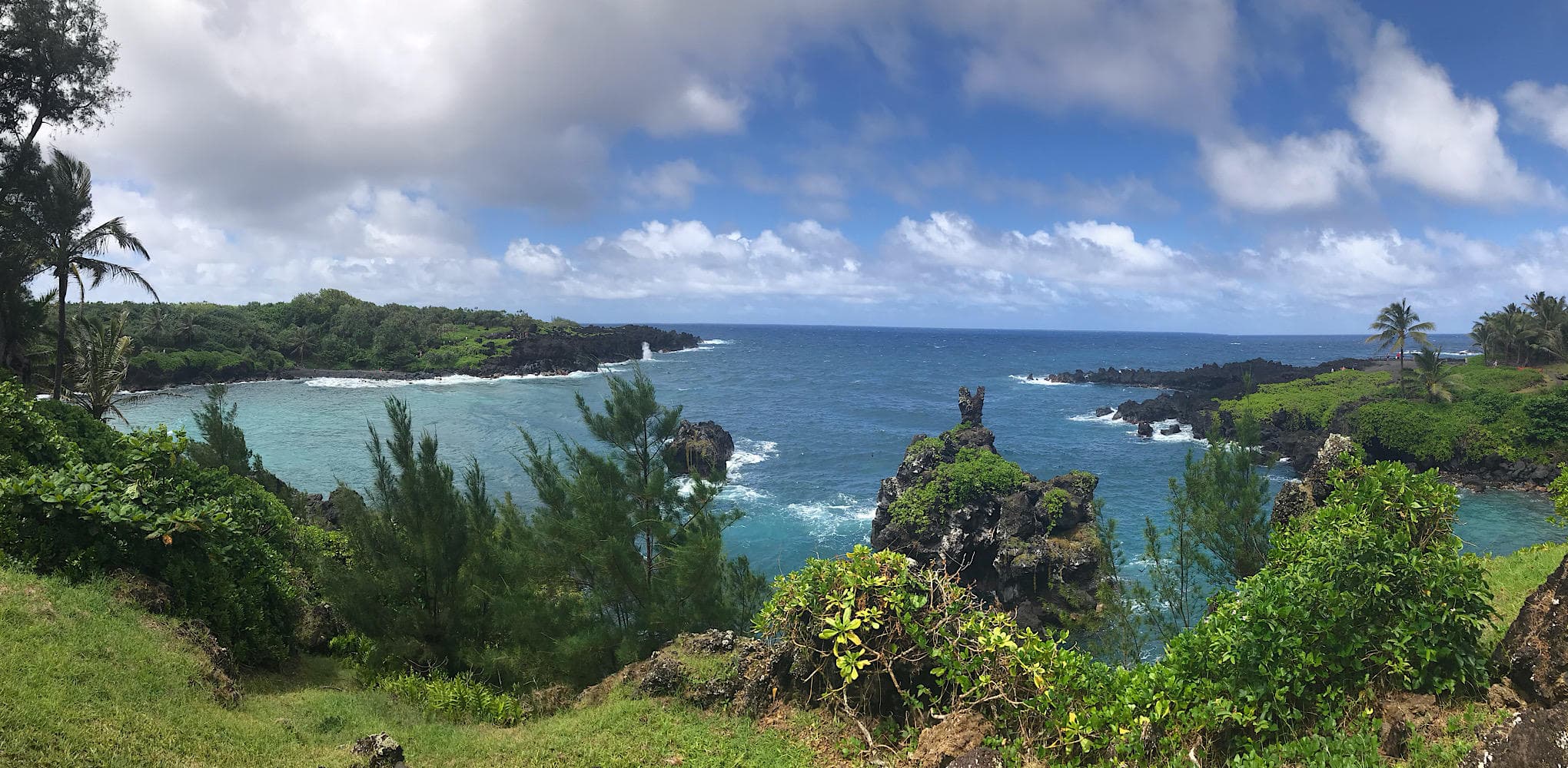 Coastal lookout over turquoise bay and rugged shoreline views