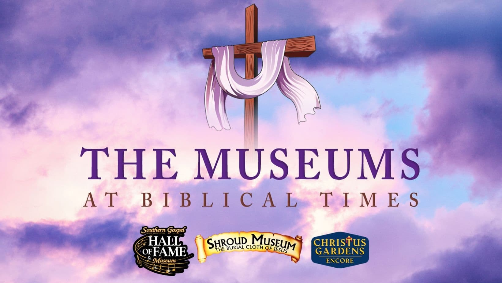 Biblical museums banner with cross over sky, museum promotional header