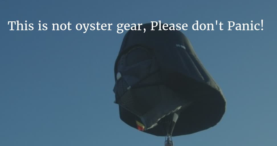 Suspended oyster harvesting gear against blue sky over Humboldt Bay