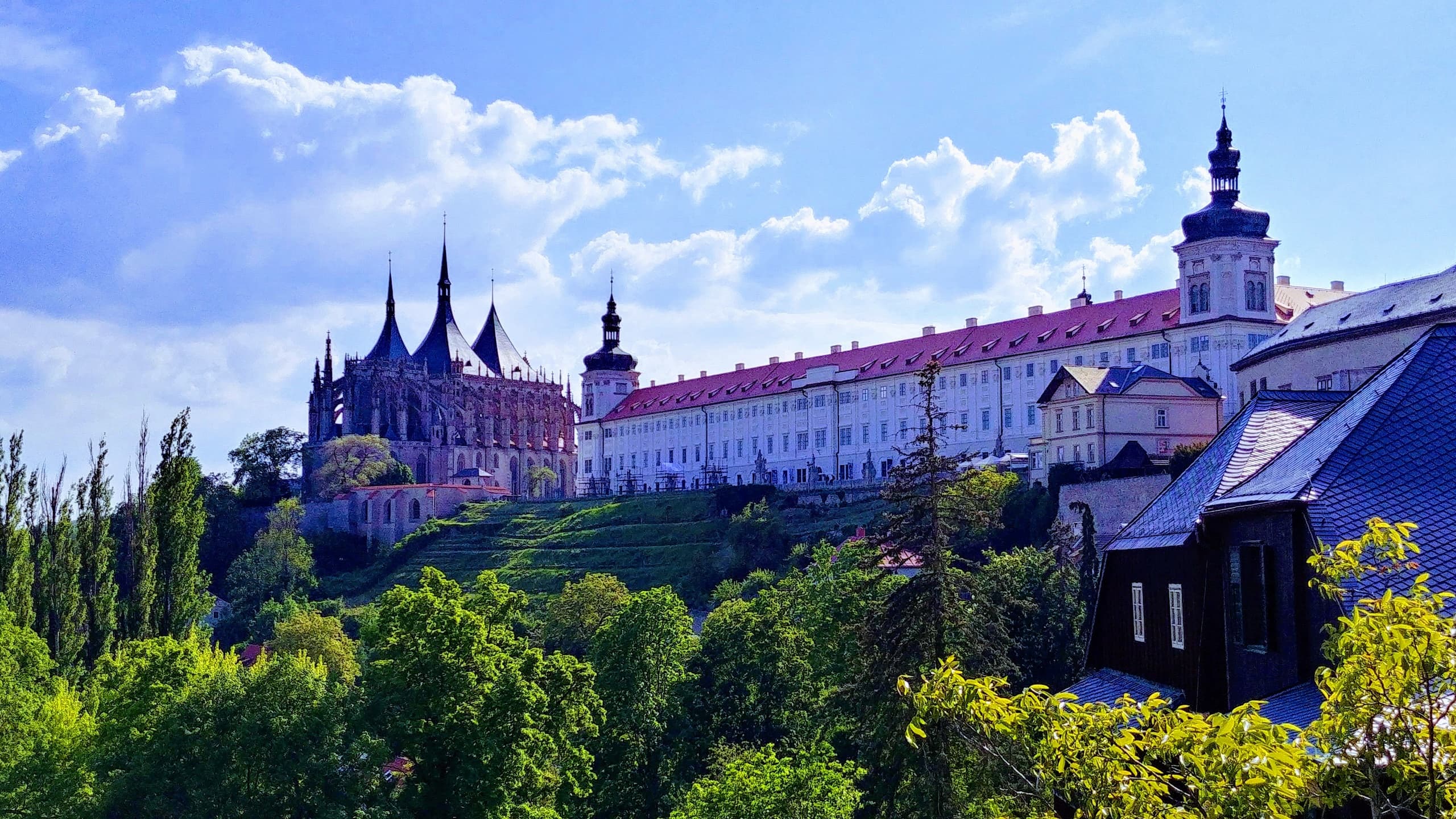 Scenic hilltop castle and monastery panorama, Czech sightseeing