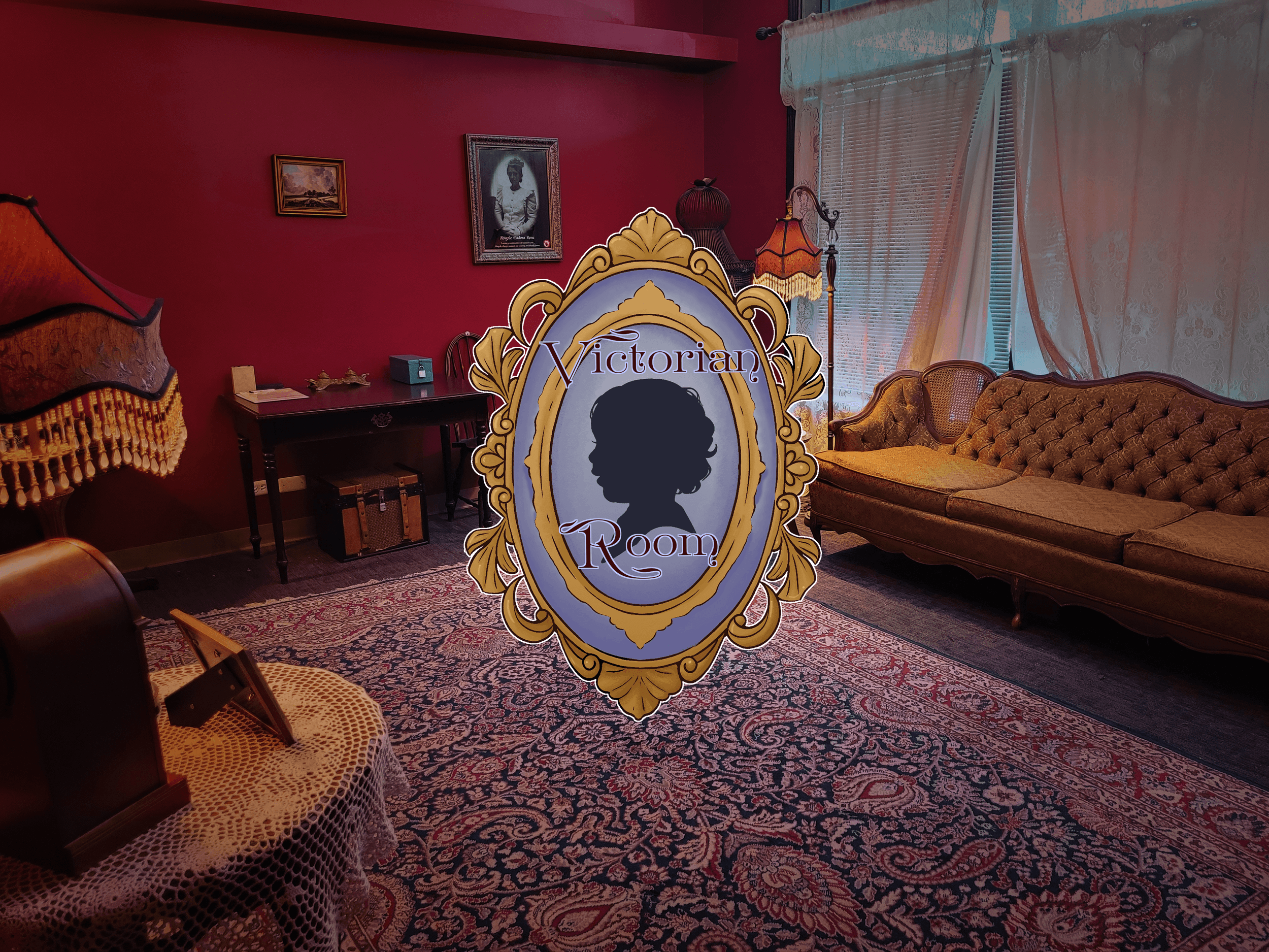 Victorian parlor escape room set with antique puzzles and clues
