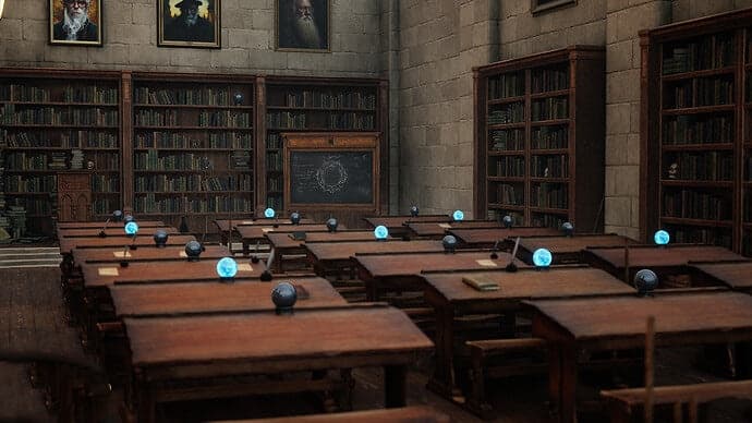 Historic library reading room with wooden desks for quiet study
