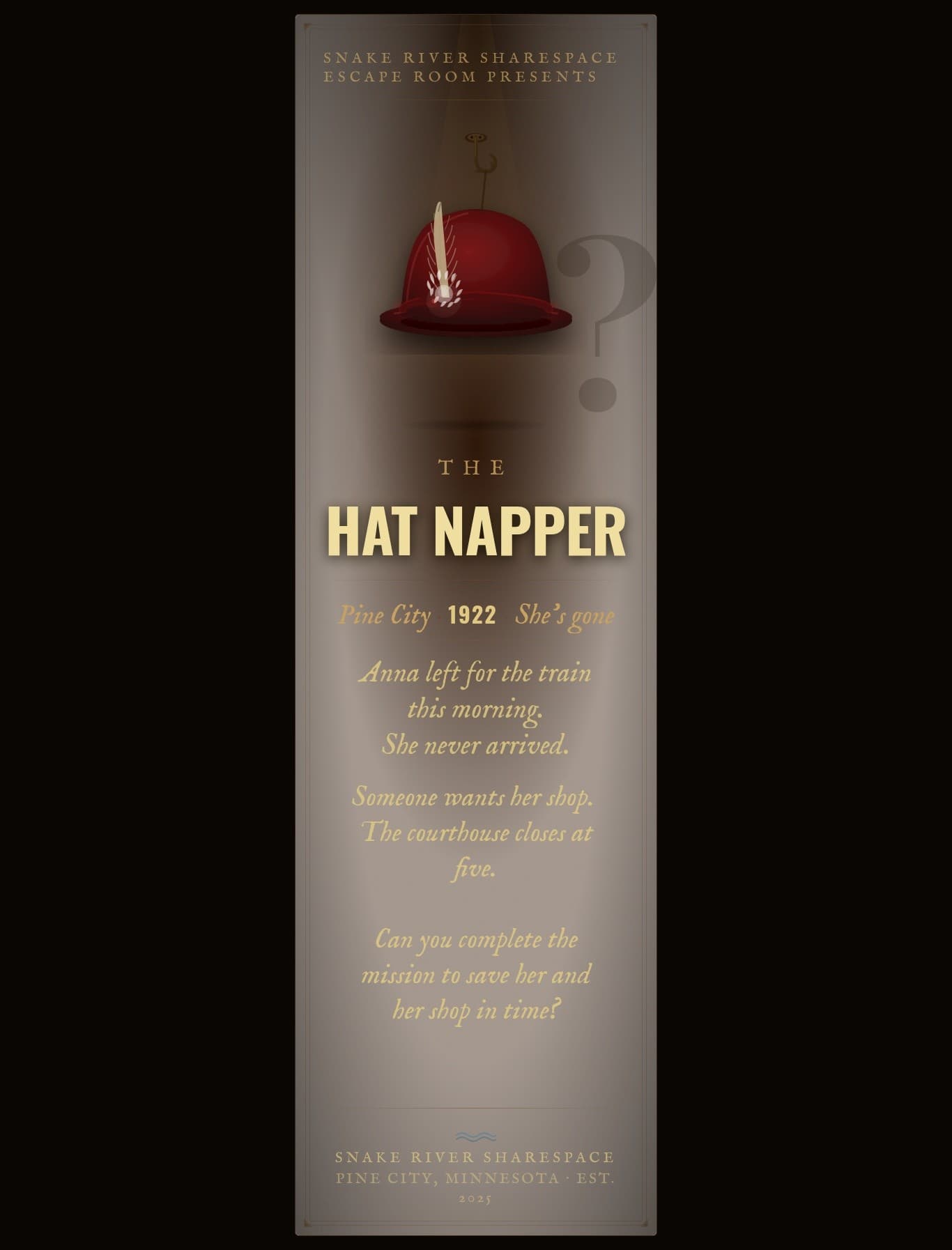 Race the Clock in a 1922 Millinery: The Hat Napper Escape Room in Pine City, MN