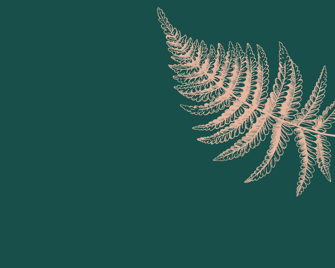 Fern frond sketch on deep teal square, botanical decorative graphic