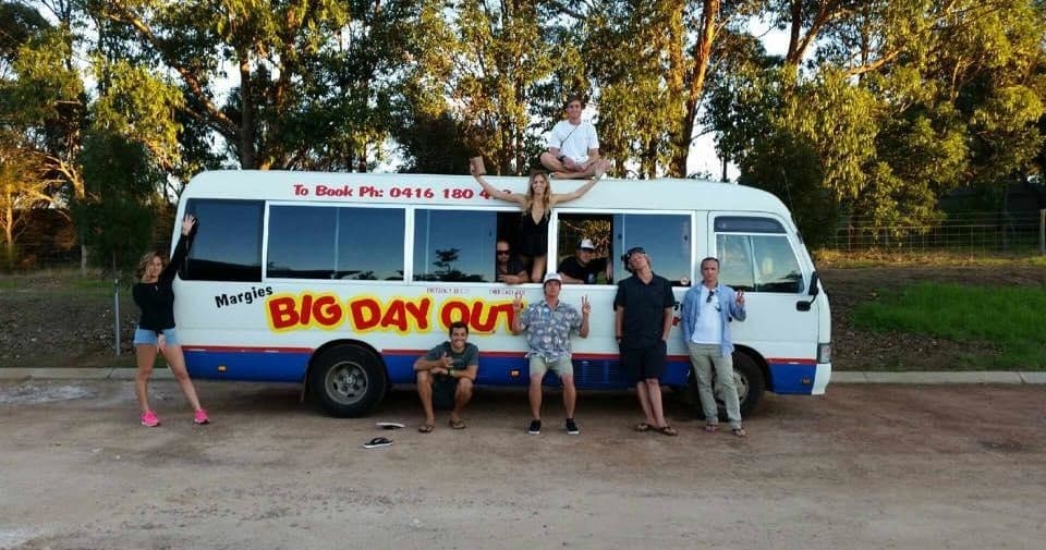Small group by Big Day Out minibus on rural road near Margaret River