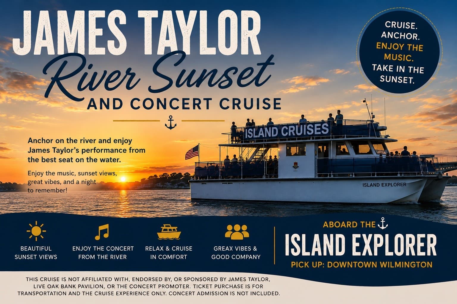 James Taylor Sunset Concert Cruise on the Cape Fear River, Wilmington