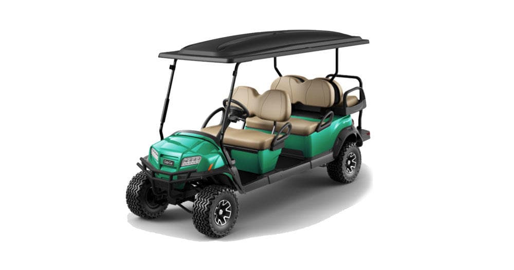 Four-seat mint green golf cart rental for outdoor beach tours