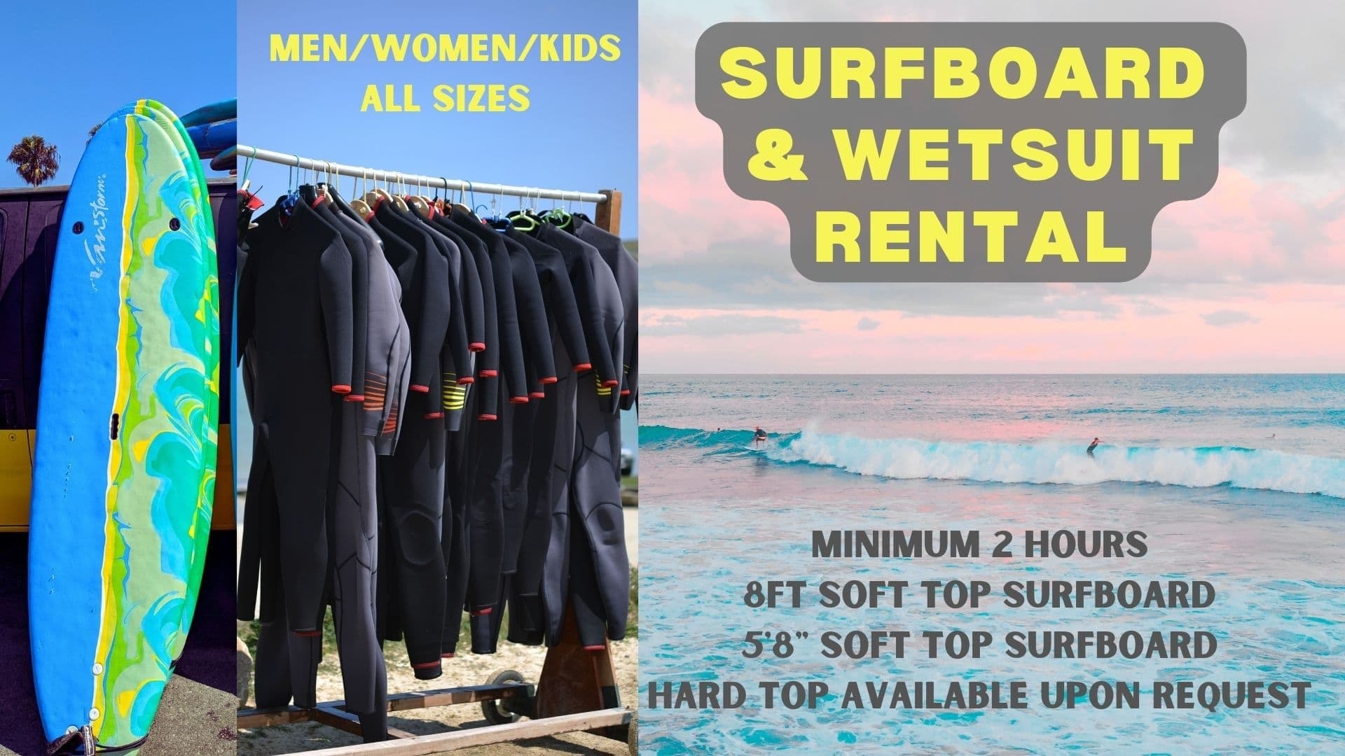 Surfboard + Wetsuit Rentals in Los Angeles Beaches