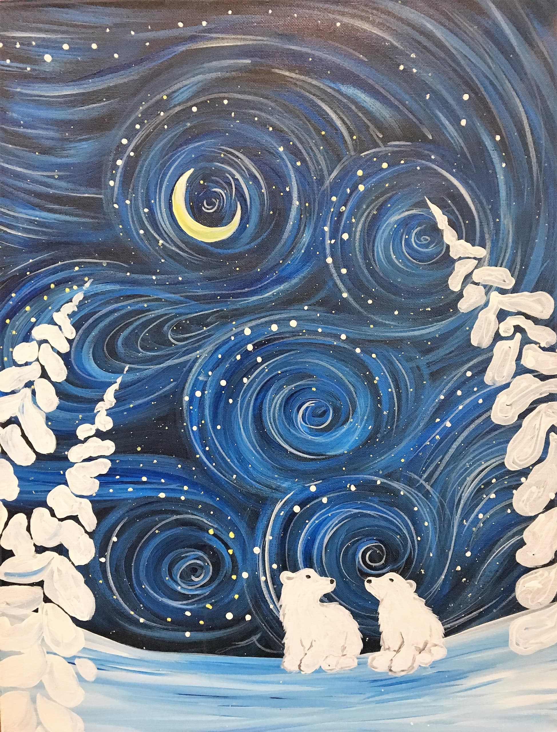 Polar Bear Dreams Paint Night in Omaha: Cozy Winter Canvas Class