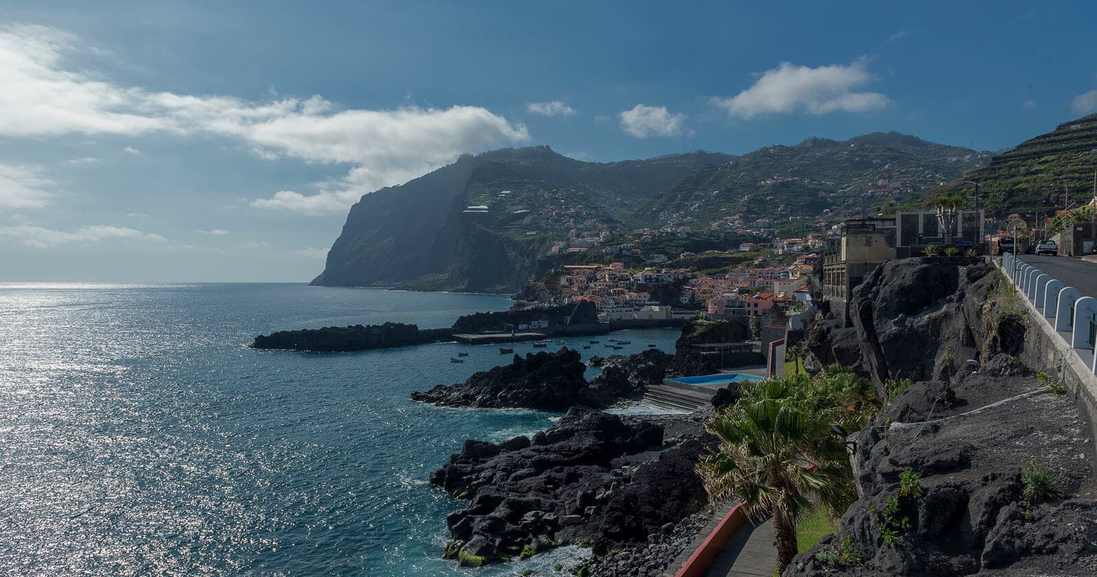 Dramatic coastal cliffs and ocean panorama along Madeira shore