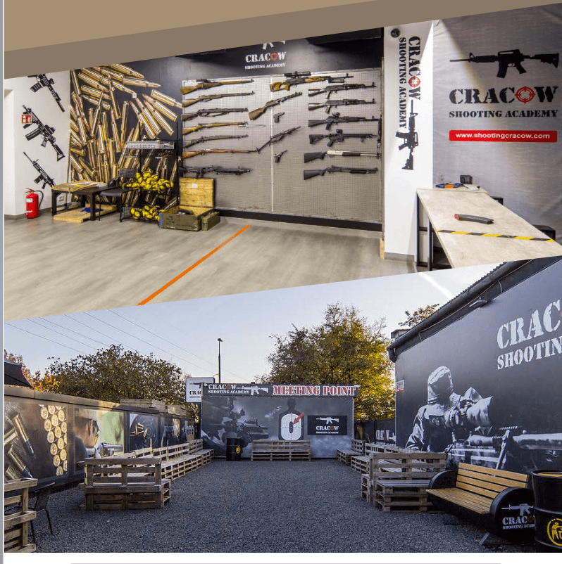 Outdoor shooting range and weapons display at adventure venue