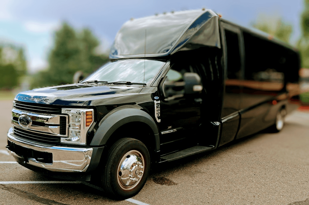Executive party coach parked on roadside for group transport