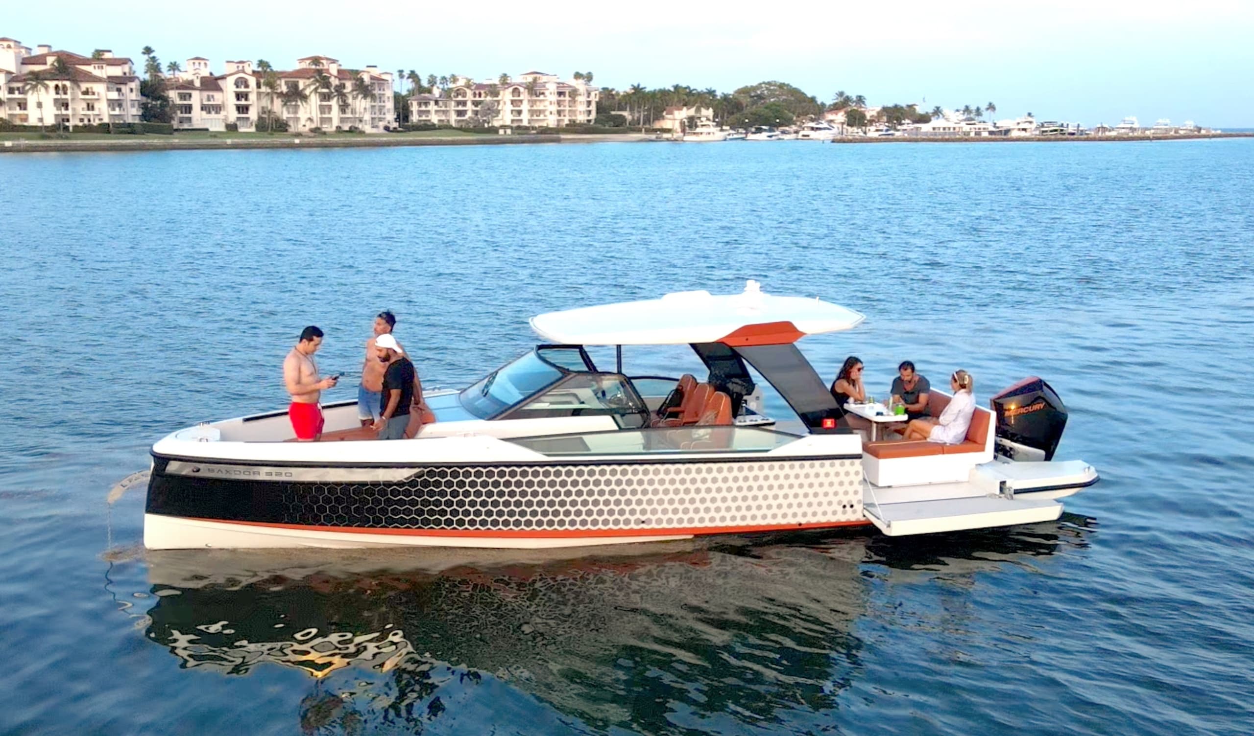 Experience Miami Beach in Style: Luxury Saxdor 34-ft Boat Rental Adventure