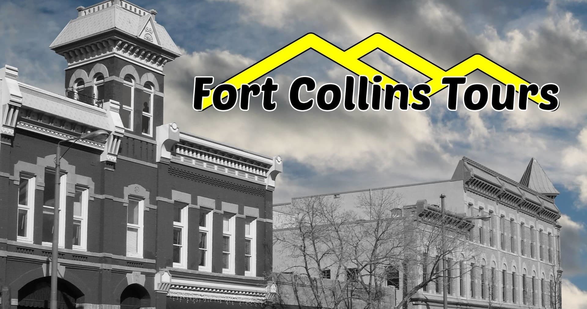 Downtown Fort Collins historic buildings with logo banner
