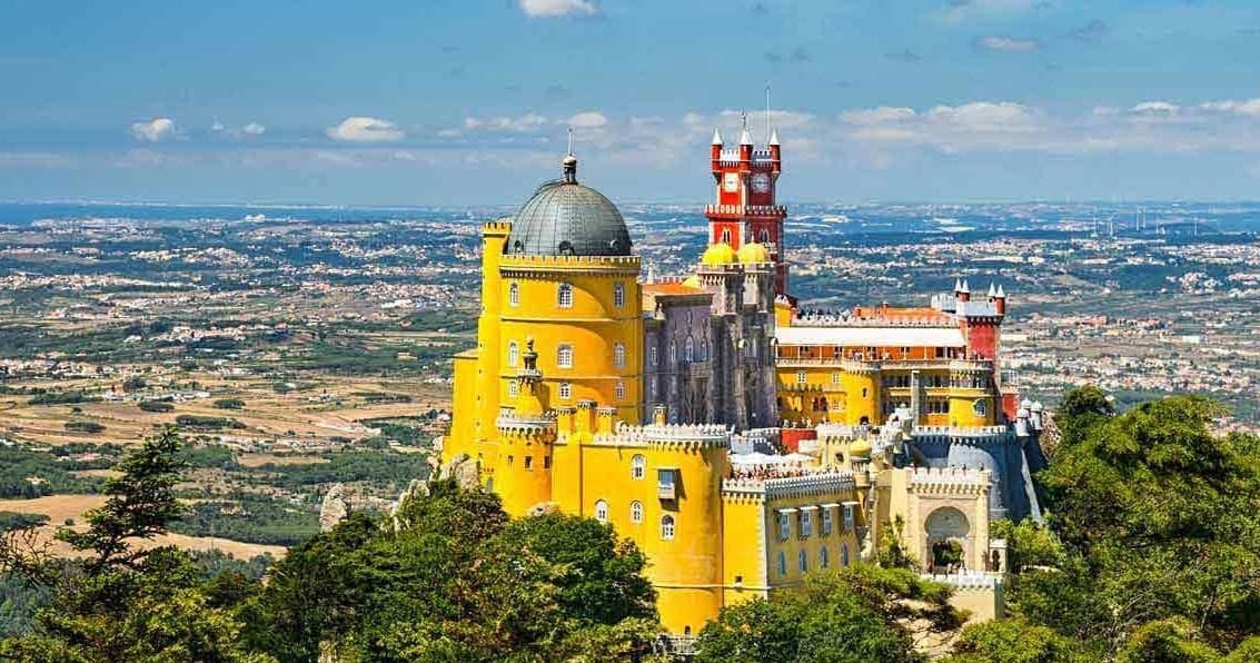 Colorful Pena Palace hilltop palace and park, Sintra