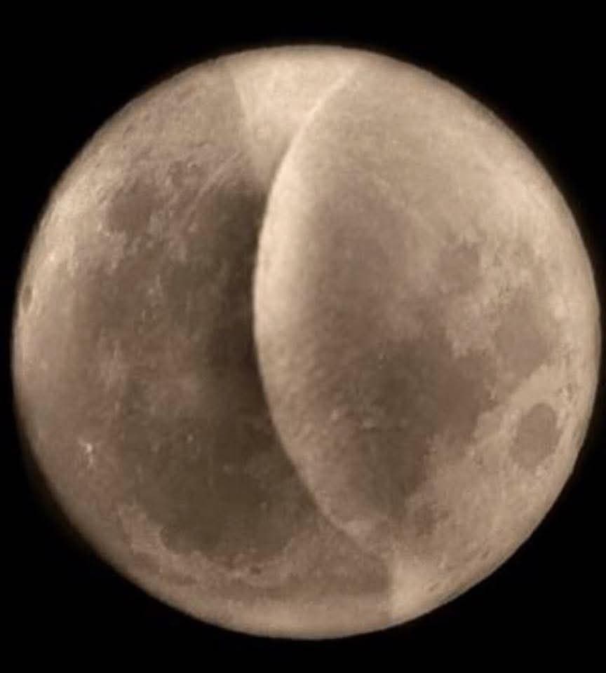 Close-up lunar photo showing crescent overlap and surface details