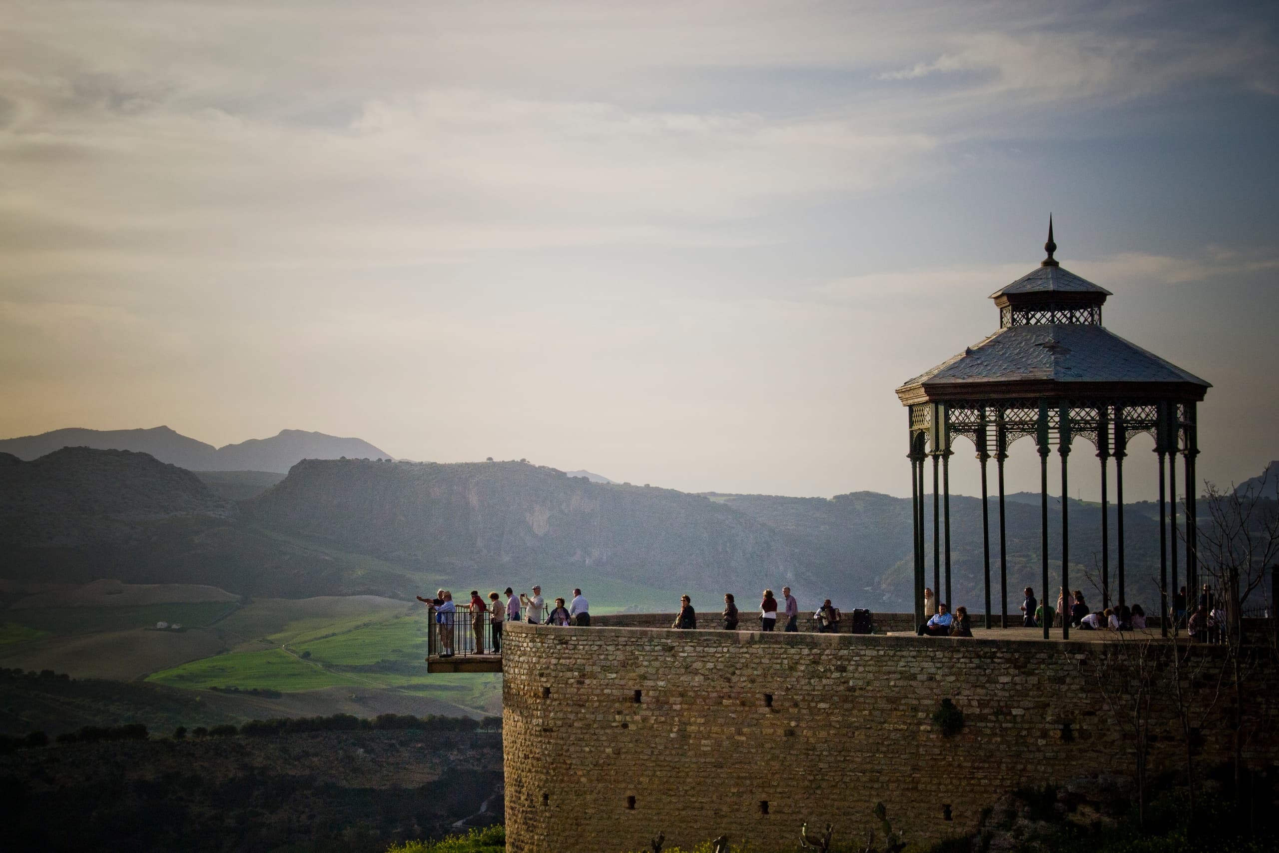 Hilltop viewpoint gazebo overlooking rolling Andalusian countryside