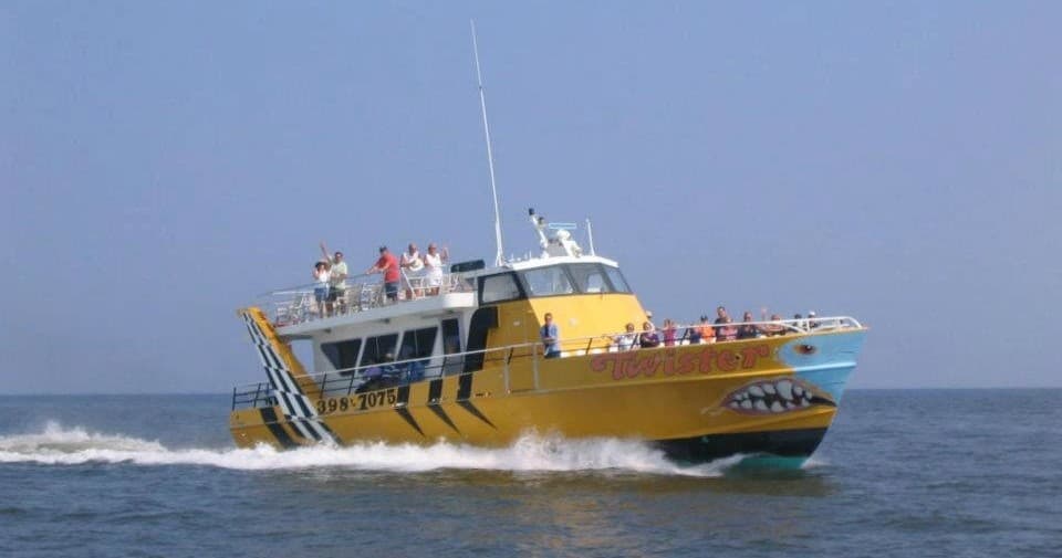 High-speed coastal boat ride off Chesapeake Bay with passengers