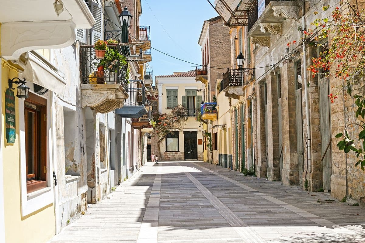 Empty picturesque Greek island street ideal for scenic walks