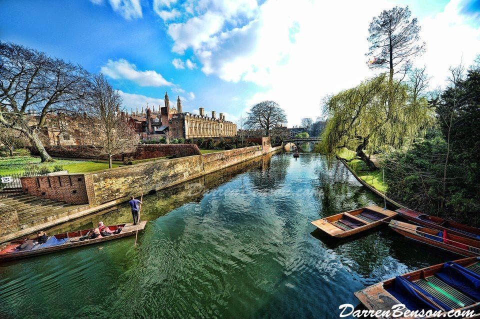 Scenic River Cam with punts and riverside trees, Cambridge