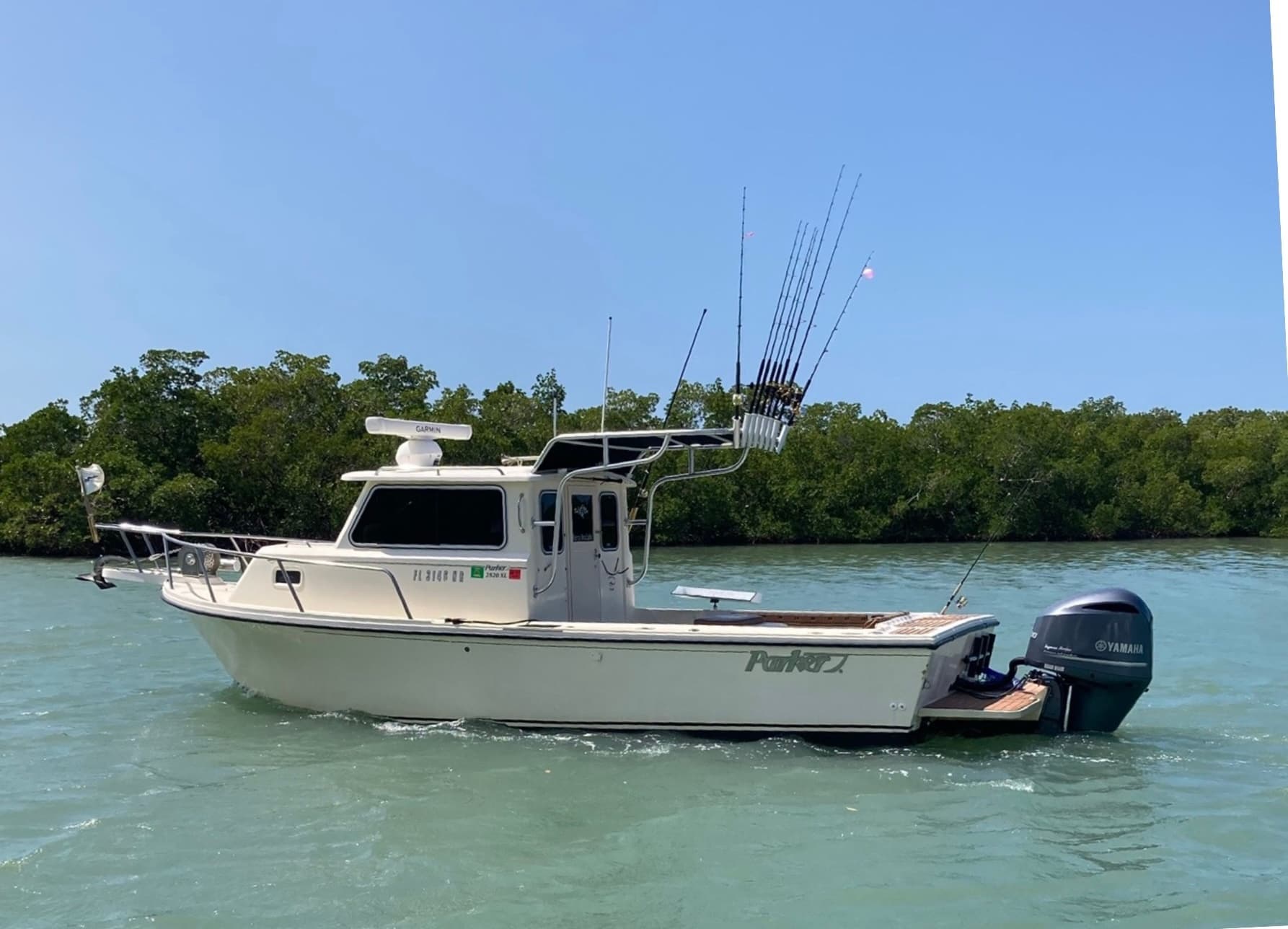 Sportfishing charter boat cruising coastal waters for anglers