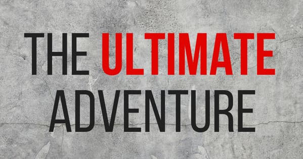 Adventure promo banner with bold text on concrete backdrop